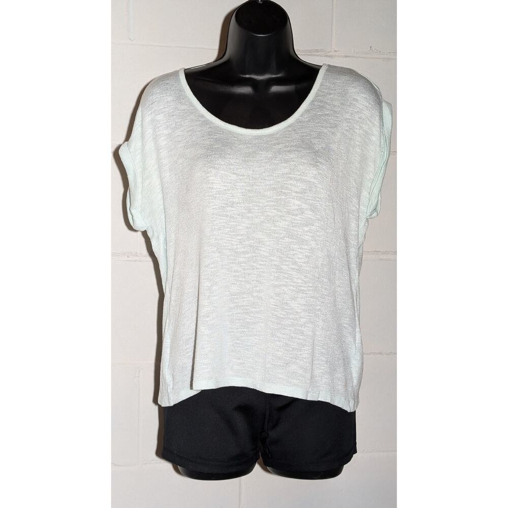 No Boundaries Crochet Sheer Back Top Mint Green Sleeveless Knit Blouse Small